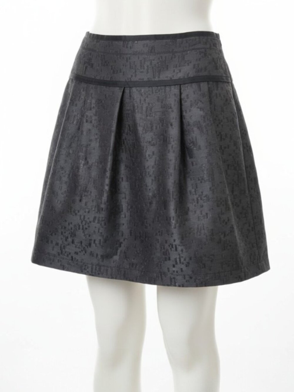 Lida Baday Silk Blend Jacquard A-Line Mini Skirt Black Textured Pleated Size 10